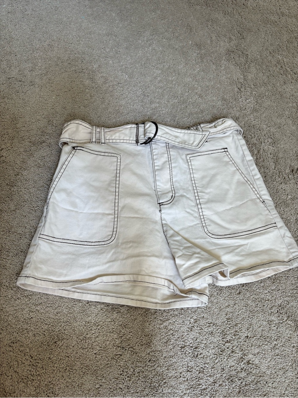 bp White High-Waist Denim Shorts with Belt Detail